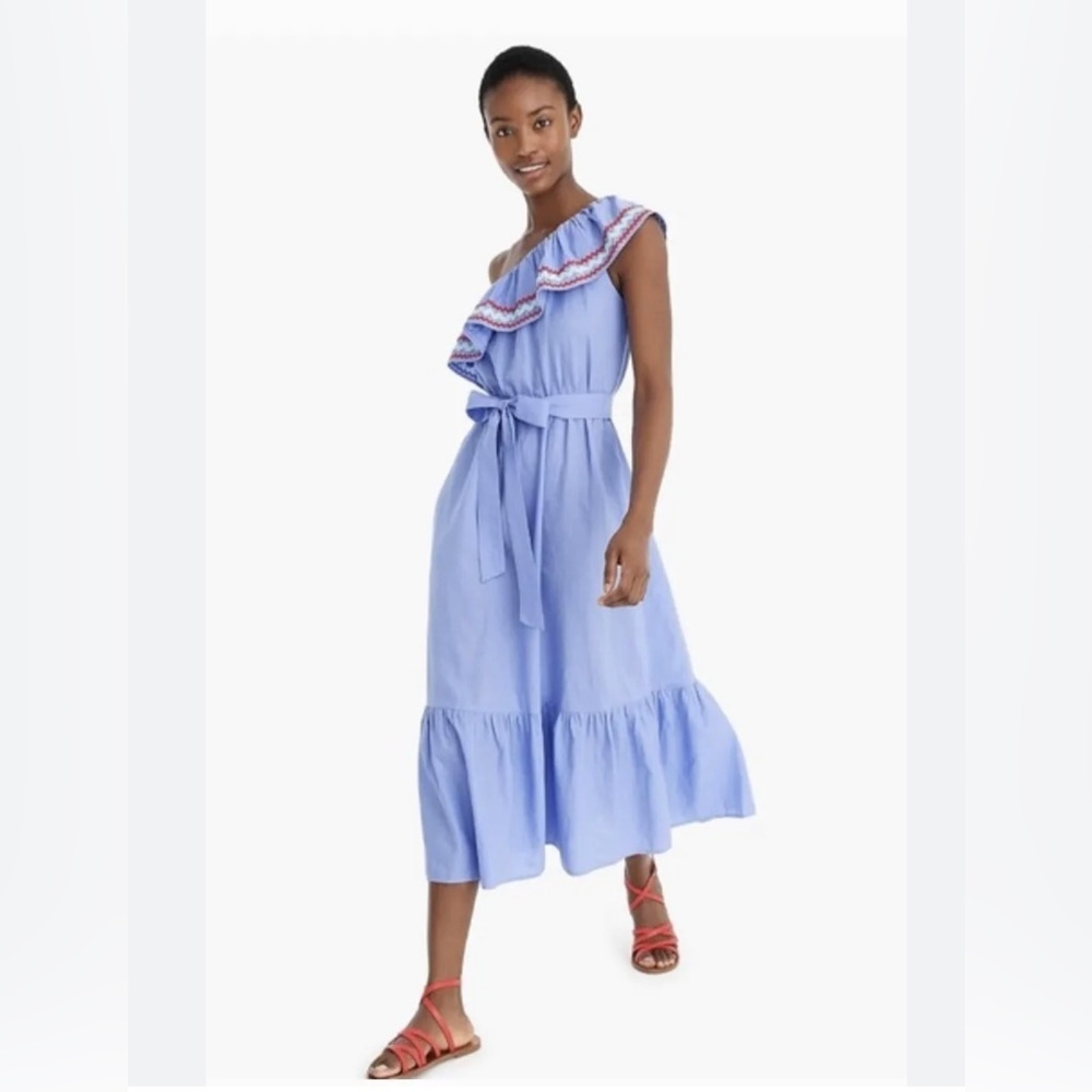 J. Crew Blue One-Shoulder Midi Dress